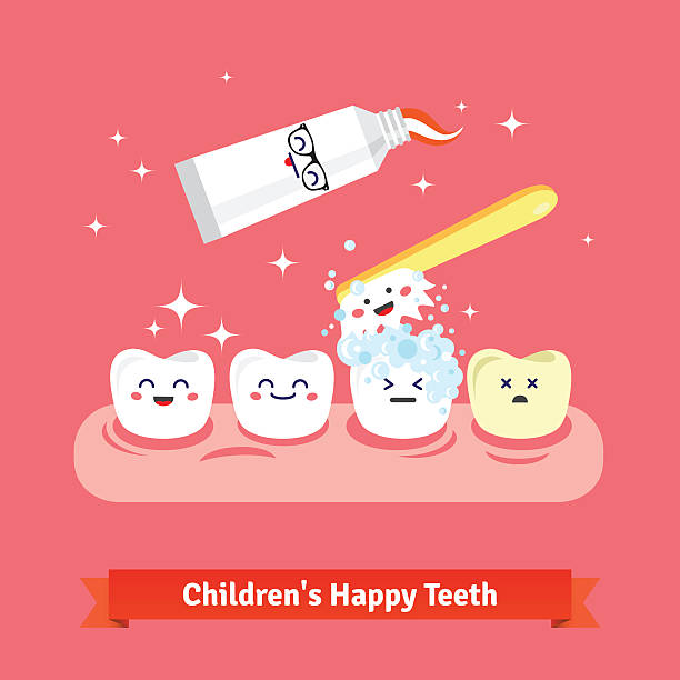 illustrazioni stock, clip art, cartoni animati e icone di tendenza di set di icone di igiene dente - child human teeth brushing teeth dental hygiene