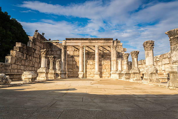 Synagogue in Jesus Town of Capernaum Synagogue in Jesus Town of Capernaum, Israel kafarnaum stock pictures, royalty-free photos & images