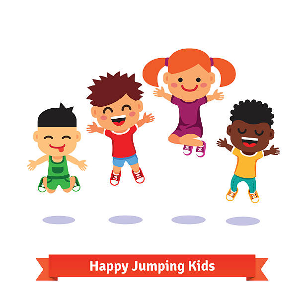 幸せと興奮のジャンプお子様 - child jumping white background small点のイラスト素材／クリップアート素材／マンガ素材／アイコン素材