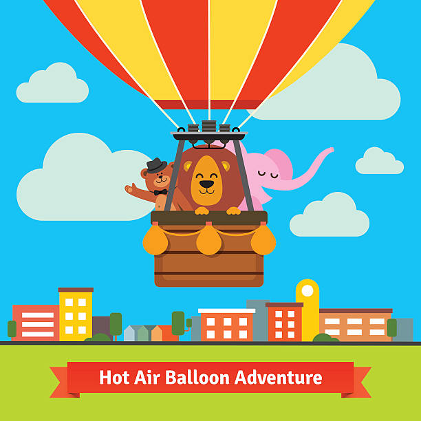 ilustrações de stock, clip art, desenhos animados e ícones de feliz mulher animais em balão de ar quente voar - air nature high up pattern