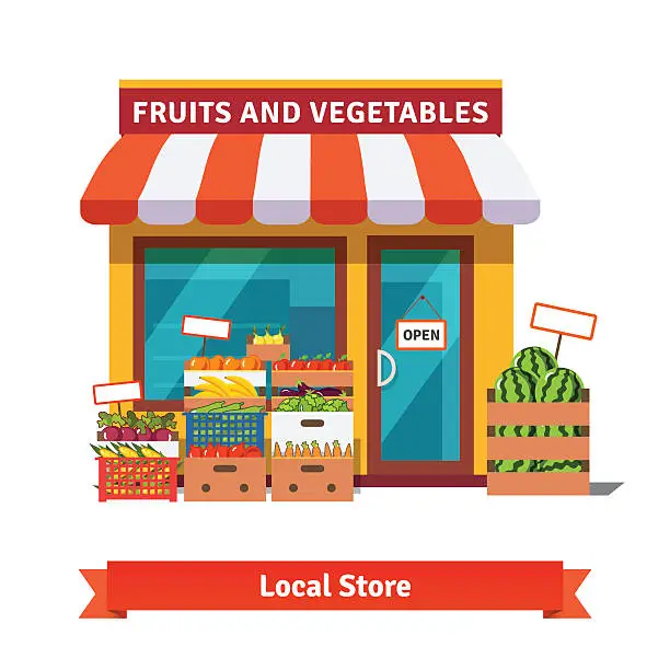 Vector illustration of Local fruit and vegetables store building