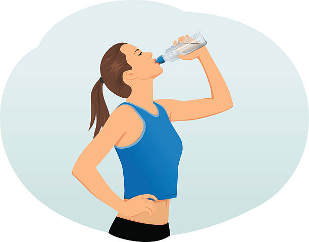 Thirst Attractive young woman is drinking water from a plastic bottle. Fitness and health. thirst quenching stock illustrations