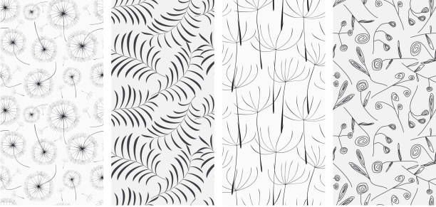 illustrazioni stock, clip art, cartoni animati e icone di tendenza di set di seamless pattern sfondi. illustrazione vettoriale - dandelion single flower flower white