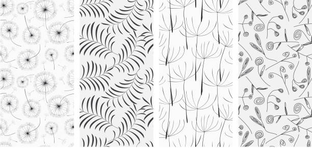 ilustrações, clipart, desenhos animados e ícones de conjunto de padrões sem costura de fundo. ilustração vetorial - dandelion single flower flower white