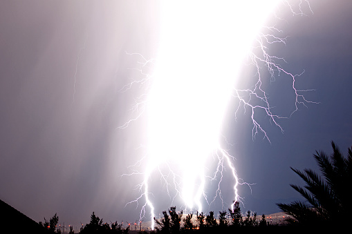 Mega strike over windfarm outside of Palm Springs CA