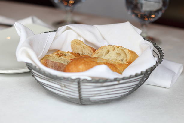 Bread in basket on restaurant table