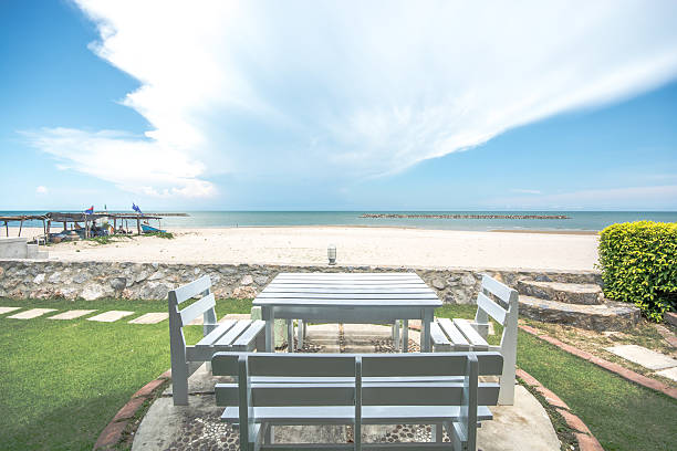 istock White chair near the beach 497231357