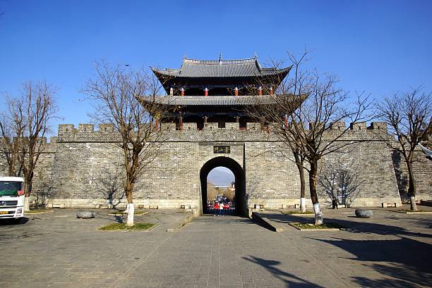 porte et mur de dali vieille ville, province du yunnan, chine - great dagon pagoda photos et images de collection