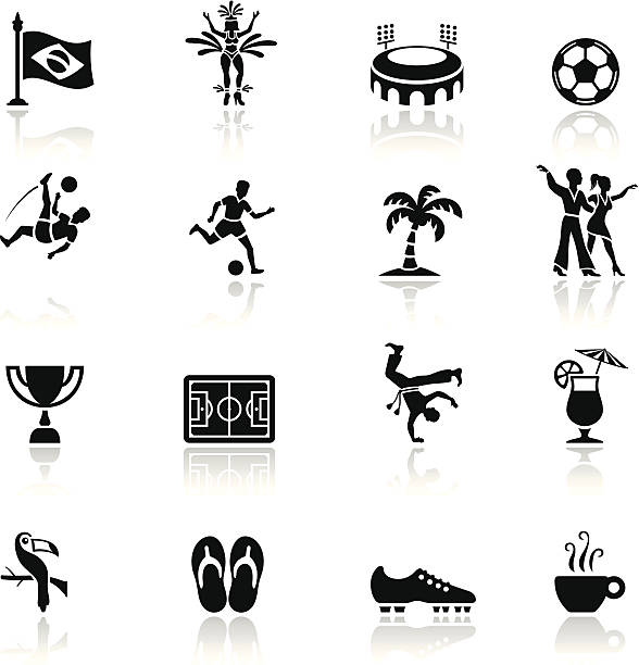 brasilianische icon-set - capoeira brazilian culture dancing vector stock-grafiken, -clipart, -cartoons und -symbole