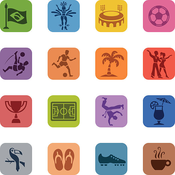 bunte brasilianische icon-set - capoeira brazilian culture dancing vector stock-grafiken, -clipart, -cartoons und -symbole