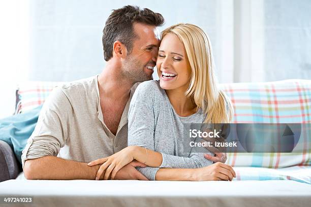 Happy Couple At Home Stock Photo - Download Image Now - Blond Hair, Couple - Relationship, Husband