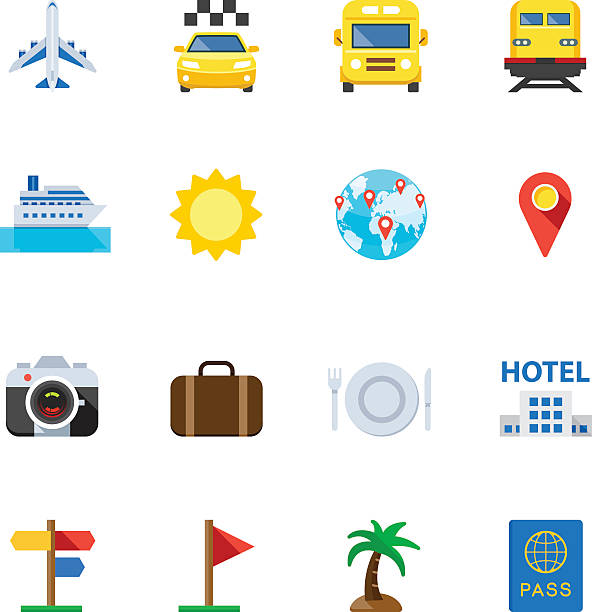 Travel and Vacation Icons Travel and Vacation Icons with White Background cruise ship cruise passport map stock illustrations