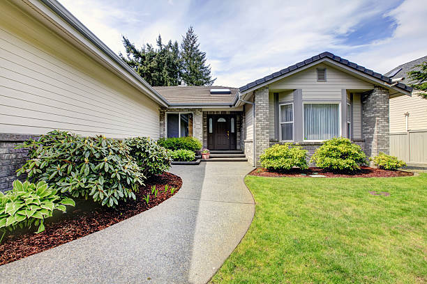 istock Modern house exterior. Front entrance porch 497244689