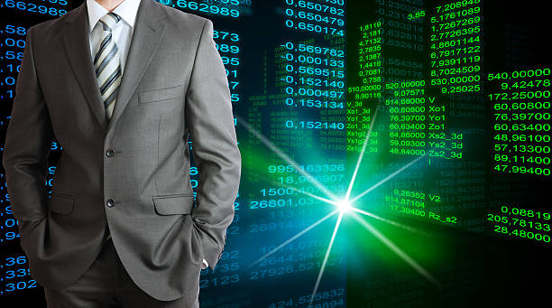 istock Businessman in a suit. Glowing figures 497245493