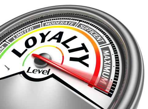 loyalty level conceptual meter indicate hundred per cent, isolated on white background