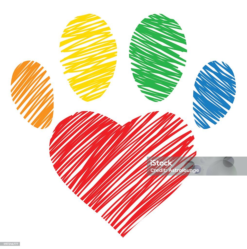 Paw and heart shape Paw and heart shape doodle illustration. Dog stock vector