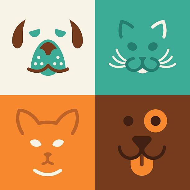 illustrazioni stock, clip art, cartoni animati e icone di tendenza di gatto e cane di simboli animali - felino selvatico