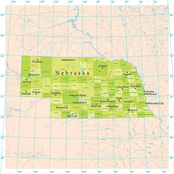 Vector illustration of Nebraska Vector Map