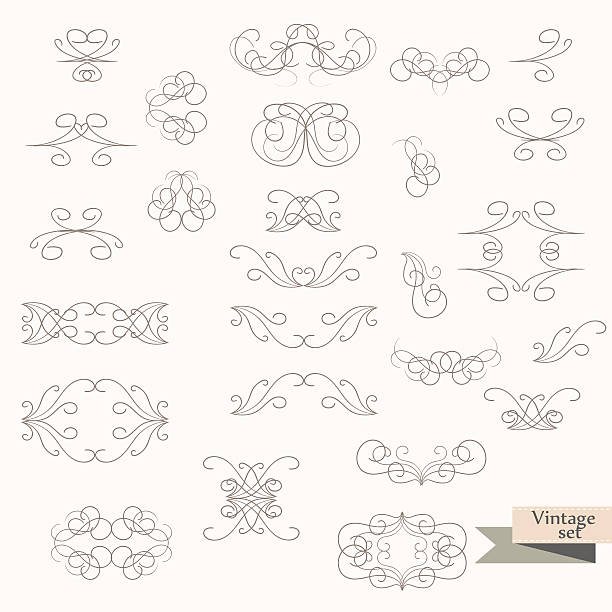 винтажные элементы дизайна вектор орнаменты и украшения - scroll shape ornate swirl striped stock illustrations