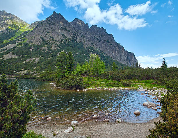 Popradske Pleso and High Tatras summer cloudy mountain view (Slovakia)