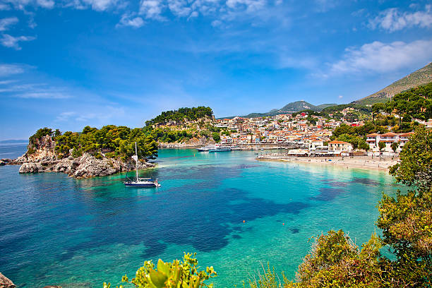 Beautiful panoramic view of Parga, Greece. Beautiful panoramic view of Parga city, Greece. parga greece stock pictures, royalty-free photos & images