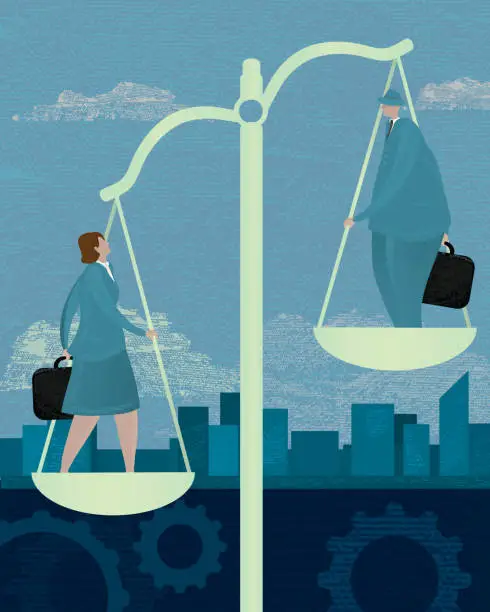 Vector illustration of Business scales inequality concept with business woman and man