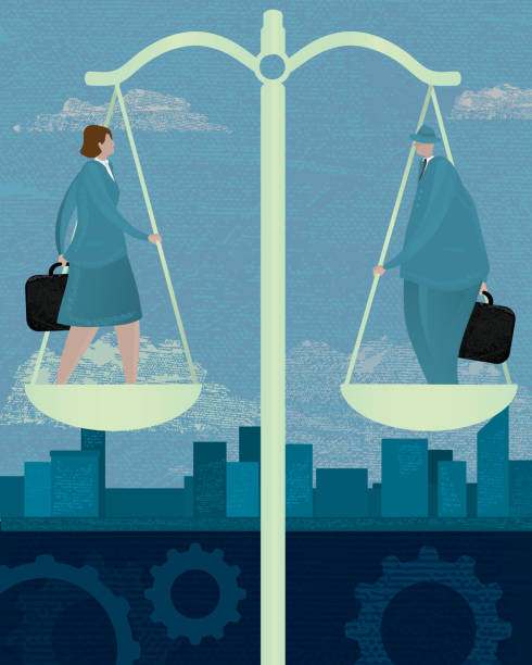 Business scales equality concept with business woman and man Business equality concept gender equality scale stock illustrations