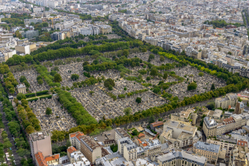 Aerial view of Pere Lachaise Cemetery taken from Montparnasse To