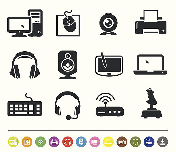 Computer hardware icons | siprocon collection A set of 12 professional computer hardware icons. computer tower stock illustrations