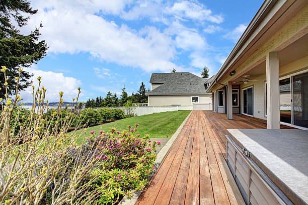 istock Backyard porch with landscape 497254115