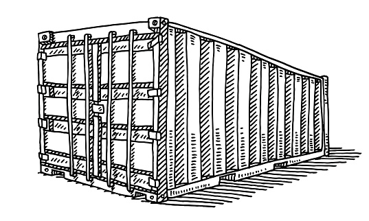 Container Transportation Drawing Freight Container Drawing Stock Illustration - Download Image Now ...