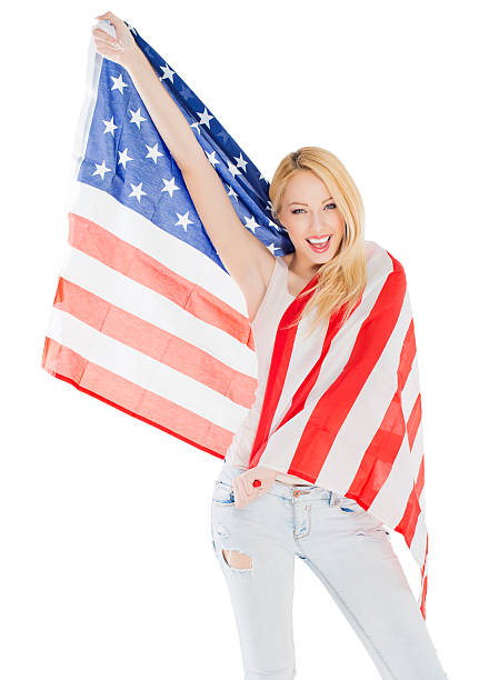 istock Woman with American flag 497255751