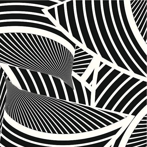 Vector illustration of abstract black and white curve stripe pattern background