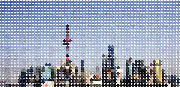 Vector illustration of abstract polka dots Shanghai skyline pattern background