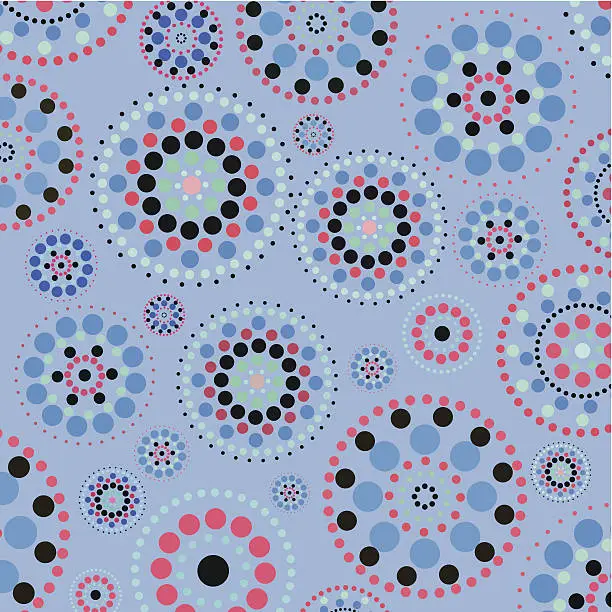 Vector illustration of abstract colorful polka dots pattern with blue background