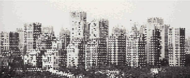 abstract gray mosaic city building pattern background abstract black and white mosaic city building pattern background for design minecraft floor patterns stock illustrations