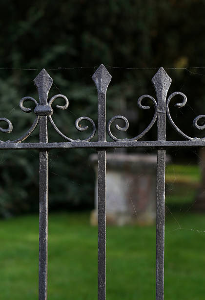 istock Black Metal Spiked Wrought Iron Fence Oxford 497259342