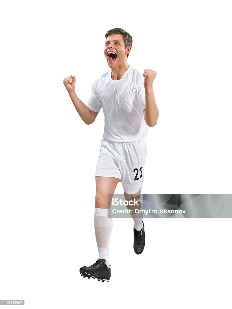 Jugador de fútbol se feliz después de hacer un gol - Foto de stock de Actividad libre de derechos