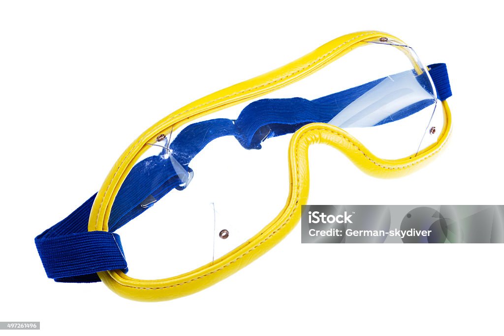 Objects on a white background. Skydiving goggles on white background Flying Goggles Stock Photo