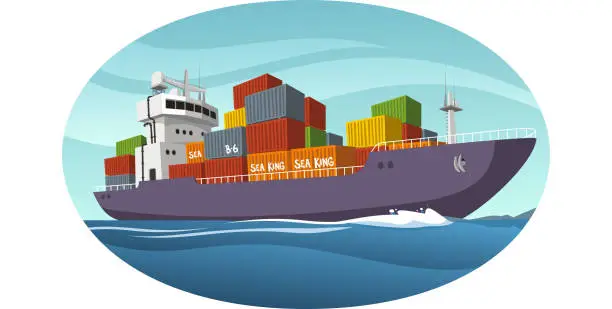 Vector illustration of Cargo Industrial Ship Freight Transportation