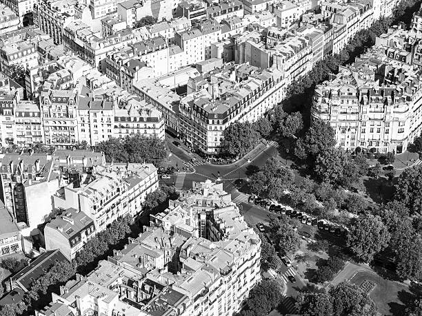 Aerial view of Paris streets from the Eiffel tower, France