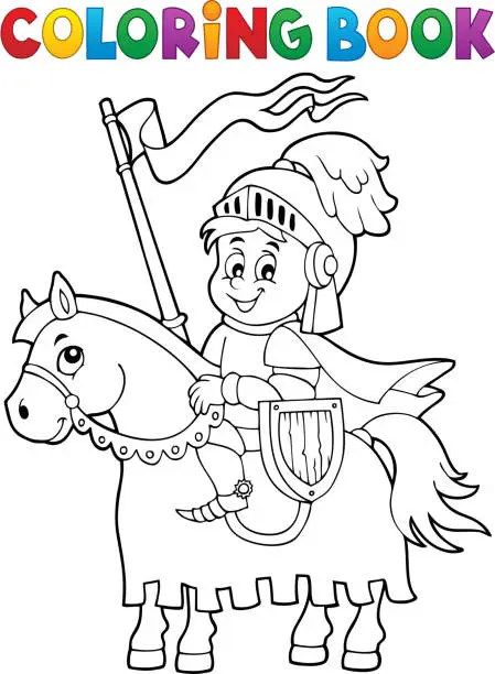 Vector illustration of Coloring book knight on horse theme 1