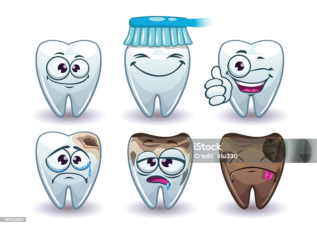 Funny cartoon vector teeth set Funny cartoon vector teeth set, mouth hygiene icons set, isolated on white 2015 stock vector