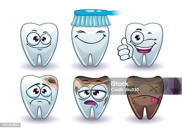 Funny Cartoon Vector Teeth Set Stock Illustration - Download Image Now - 2015, Anthropomorphic Smiley Face, Body Care