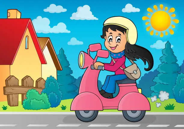 Vector illustration of Girl on motor scooter theme image 3
