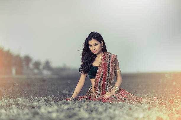 istock Woman in bright red lehenga choli 497263112