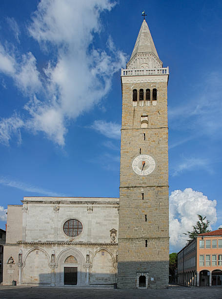 Ancient Romanesque city tower  in Koper in Slovenia Ancient Romanesque city tower, 13 th Century in Koper in Slovenia koper slovenia stock pictures, royalty-free photos & images