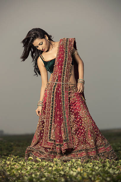 istock Woman in bright red lehenga choli 497263372