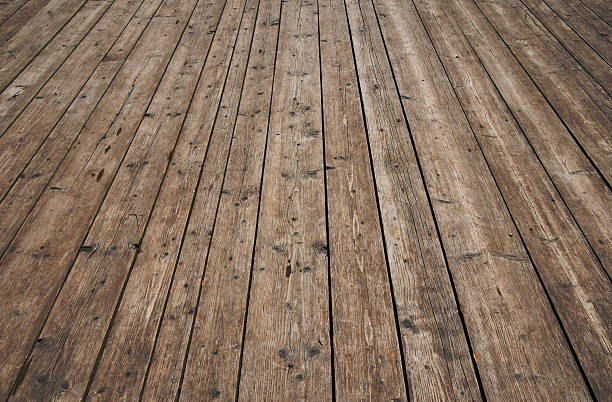 istock Vintage wooden surface with planks and gaps in perspective 497263684