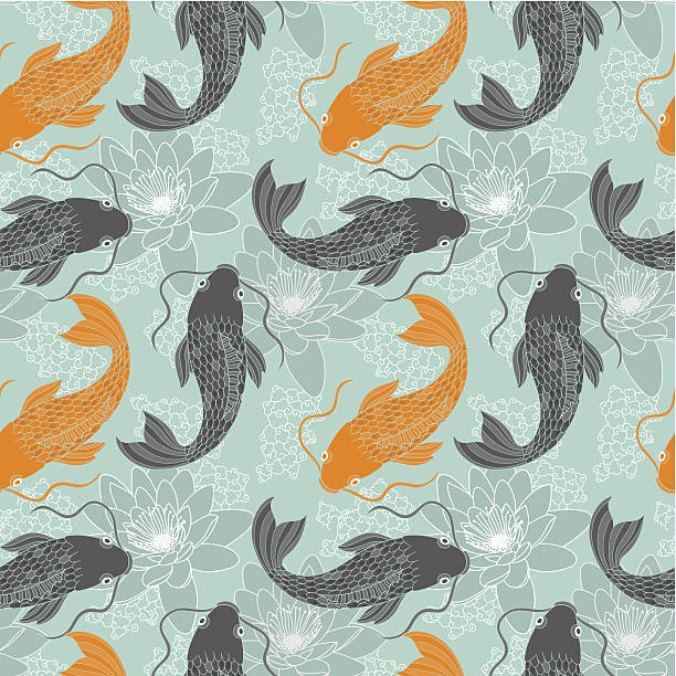 kínai pontyok zökkenőmentes minta - koi ponty témájú stock illusztrációk